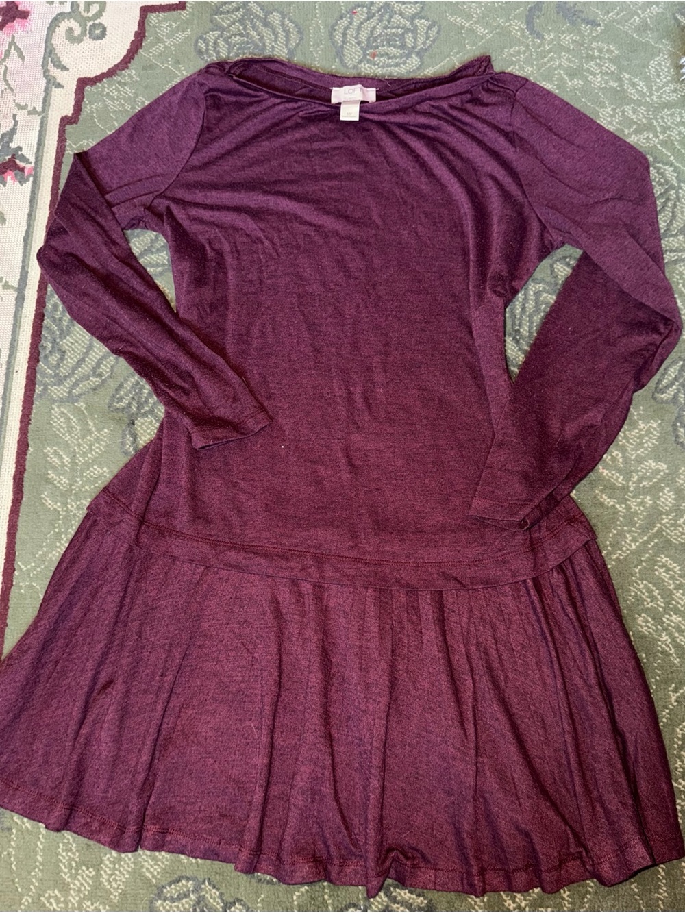 LOFT Long-Sleeve Drop-Waist Dress in Plum